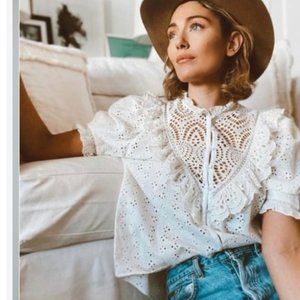 Anthropologie Love The Label Dreamer Ruffled Eyelet Boho Blouse XL